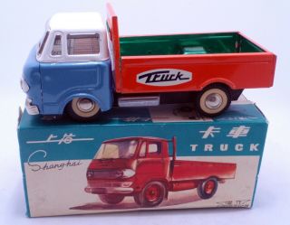 Shanghai China Mf 166 Flatbed Truck Friction Tin Toy Vintage