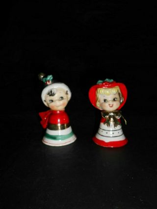Vintage Lefton Christmas Boy And Girl Bells Ornaments 1146