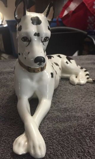 Vintage Erphila Germany Figurine Harlequin Great Dane Dog Porcelain 10.  5”