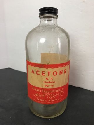Vtg Albany Laboratories Inc - Drug Company - Company Glass - Acetone N.  F.  (ny)