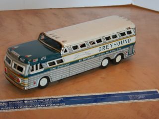 1950s Tin Friction Greyhound Scenicruiser Bus,  11.  5 ",  Japan