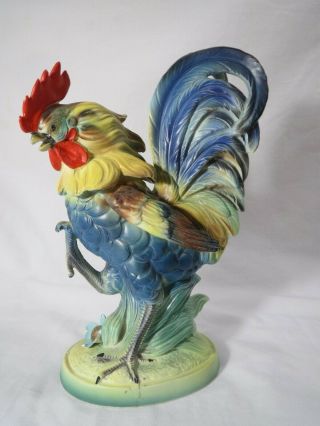 Large Vintage Artmark Fighting Rooster Figurine Colorful Ceramic Japan 9 " Bluegr