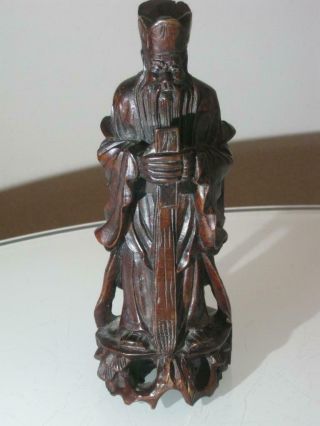 Stunning Antique Chinese Carved Hardwood Scholar Figure