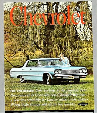 1964 Chevrolet Full Line Sales Brochure 16 Pages 10.  5 " X 13 " 64cfl