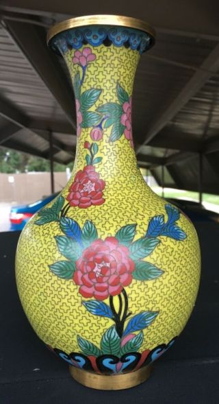Antique Chinese Qing Yellow Ground Cloisonné Enamel Vase