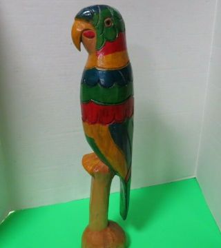 Hand Carved Hand Painted 17 " Wooden Parrot Tropical Tiki Decor