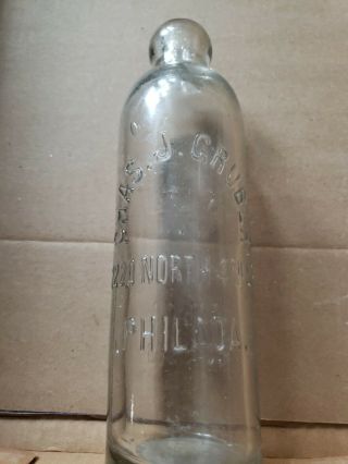 Philadelphia,  Pa/ Clear Hutch Bottle Beer Soda/ Chas.  J.  Gruber/ 8 " Tall/