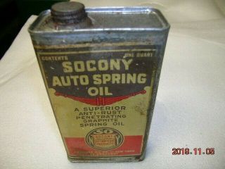 Socony Auto Spring Oil One Quart Old Stock Can Full Very Old