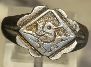 Sweet Antique Chinese Silver Signed Ring Bird In Nest Size 7,  Adjustable