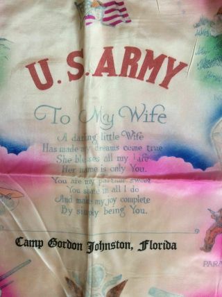 WWII Sweetheart US ARMY Pillow Cover CAMP GORDON JOHNSTON FLORIDA Carrabelle 2