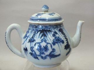 A Chinese Porcelain Tea - Pot With Blue Floral Decor  18thc