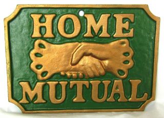 Home Mutual Fire Insurance Green & Gold Cast Iron Plaque Mark