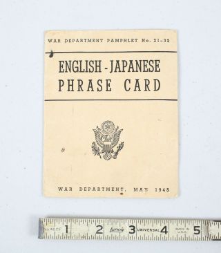 Htf English - Japanese Phrase Translation Card Booklet Language Wwii Pamphlet