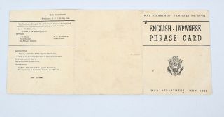HTF English - Japanese Phrase Translation Card Booklet Language WWII Pamphlet 3