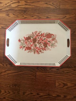 Vintage Hand Painted Metal Serving Tray 22”x16”