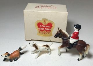 Vintage Japan Bone China Fox Hunting 3 Piece Set With Box