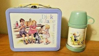Vintage Dick And Jane Metal Lunchbox With Thermos Small