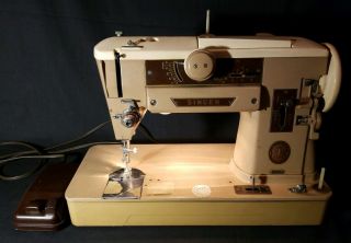 Vintage Singer 401a Slant - O - Matic Sewing Machine,  W/ Foot Pedal