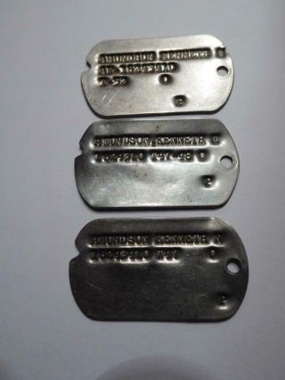 Vintage Wwii (3) Matching Dog Tags