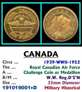 Wwii • Challenge Coin • Canada • Royal Canadian Air Force • 191019001•d