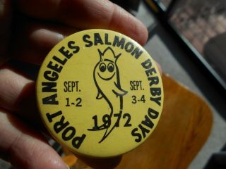 Port Angeles Salmon Derby 1972 Pin Button Washington State Fishing