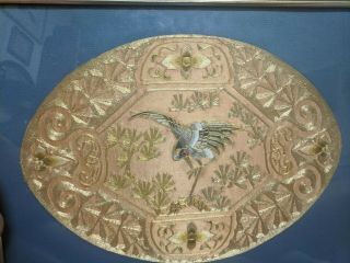 Antique Chinese Hand Embroidered Silk Crane Embroidery Panel Oval