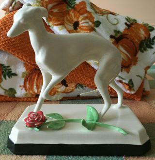 White Whippet / Italian Greyhound Artisan Ceramic Statue Signed Edward R.  Klein