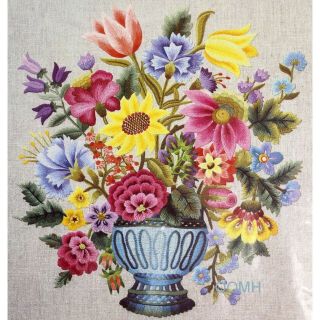 Elsa Williams Merton Vase Vintage Crewel Kit Floral Bouquet Wool Linen Fabric