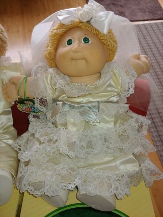 Vtg.  Cabbage Patch Kids Bride & Groom Dolls CPK Wedding Couple Set Tsukuda Japan 2
