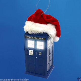 Dw1155 Doctor Who Set/2 Led Lighted Tardis W/santa Hat Bbc Ornament Time Machine