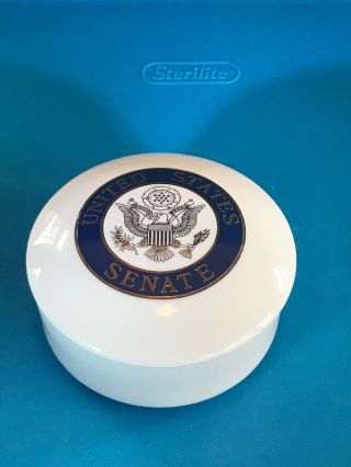 Vintage U.  S.  United States Senate Gold Blue Seal Round Porcelain Trinket Box