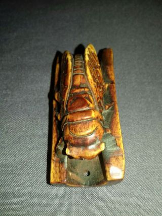 Chinese hand carved yak bone bovine cicada insect pendant netsuke figure 2