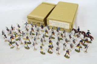 55 Vintage Tin Flats Zinnfiguren Scholtz Horses Soldiers Lead Toy W Box Folk Art