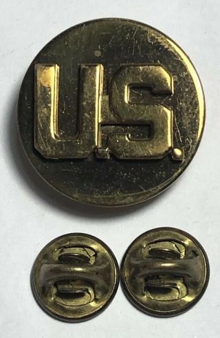Vintage Army Military U.  S.  Brass Double Pin Krew G - I Patina Collar Pin 2