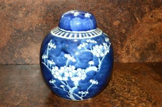 Chinese Blue And White Prunus Blossom Ginger Jar Two Ring Mark With Lid