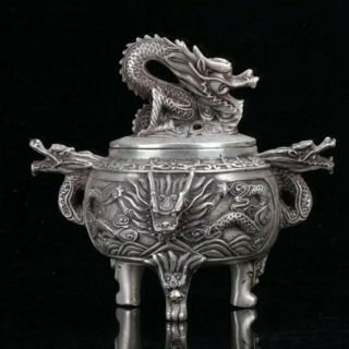 Old Chinese Tibet Silver Hand Carved Incense Burners W Xuande Mark