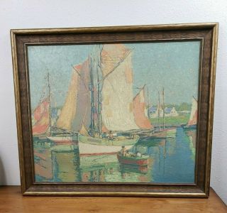 Vintage Edgar Payne Serigraph Painting Sailboats