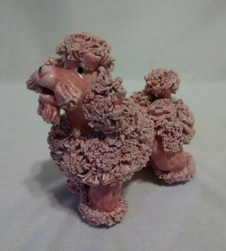 Collectible Vintage Spaghetti " French " Pink Poodle Dog Ceramic Figurine