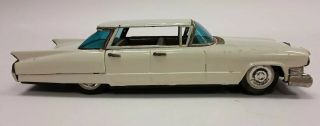 Vintage Bandai Tin Friction Car 1960 Cadillac White Made In Japan Toy Car 11.  5 "