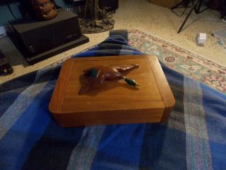 Vintage Carved Duck Wood Playing Card Box 4 7/8 " X 6 5/8 " Chicago Vg