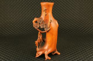 Chinese Old Boxwood Hand Carved Plum Blossom Statue Vase Netsuke