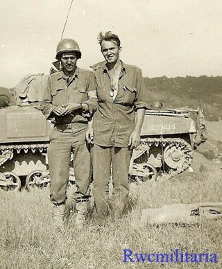 Best Pair Us Soldiers Posed In French Field By M4 Sherman Tank
