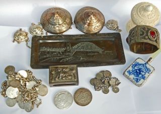 Group Of 10 Antique / Vintage Car Boot Items; Eastern Oriental Chinese Indian