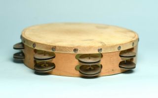 Vintage 10” Ludwig Professional Tambourine Wood And Calfskin Double Row Cymbals