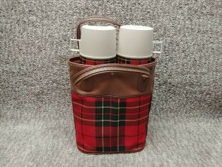 Vintage King Steele’s Thermos Co Vintage Red Plaid Bottles With Bag
