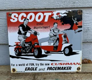 Old Vintage 1958 Cushman Scooter Dealer Service Station Sign