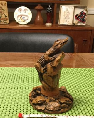 Vintage Leatherneck Resin Carved Wood Alligator Uf Fl Gators Figurine