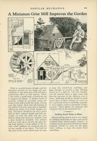 1933 How To Build Miniature Grist Mill On Creek Vintage Garden Gardening Fairy