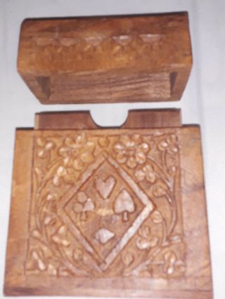 Vintage Hand Carved Secret Stash Wooden Playing Card Box Holder