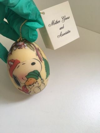 Real Goose Egg Christmas Ornament Mother Goose Snoopy Glitter